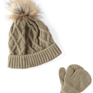 Infant Baby Knit Faux-Fur Pom Beanie & Mitten Set